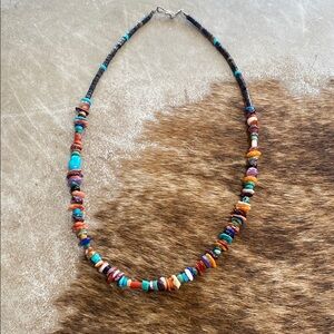 Bohemian Blue and Orange Beaded Necklace